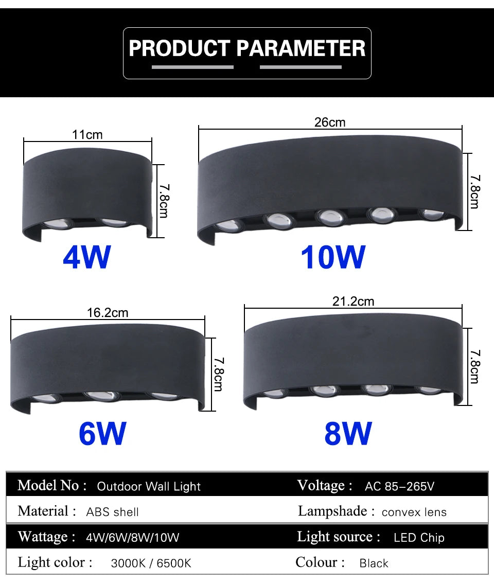 Lámpara de pared LED para interior arriba y abajo, luz de pared Interior para dormitorio, sala de estar, pasillo, iluminación exterior, decoración del hogar