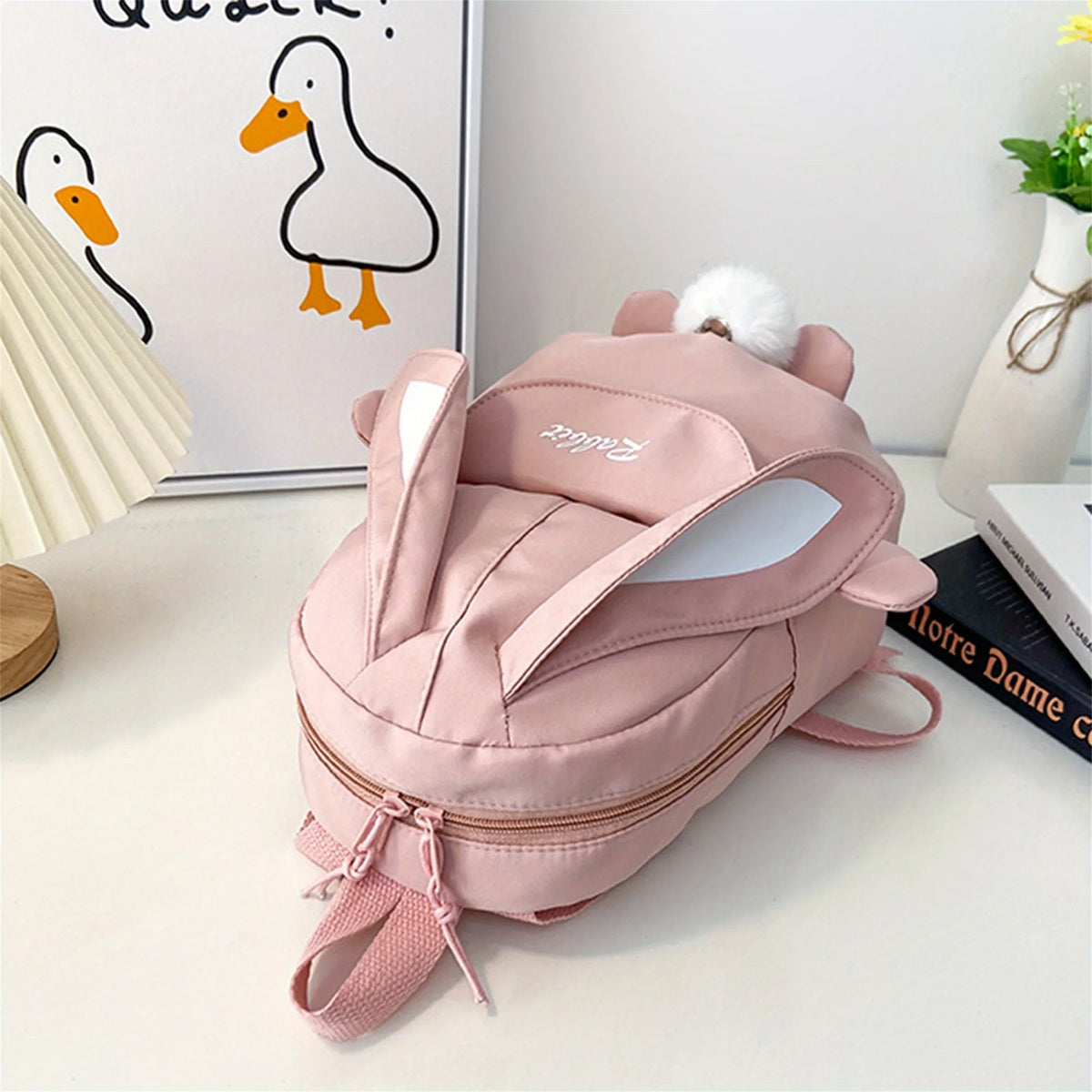 Mochila con orejas de conejo para niña, mochila escolar informal impermeable de gran capacidad, mochila escolar con cremallera suave, viajes y regalos sólidos para adolescentes