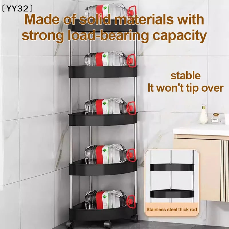 Estante organizador para el hogar de acero inoxidable de 2/3/4/5 capas, estante esquinero para baño con ruedas, estante de almacenamiento para artículos de tocador para dormitorio〔YY32〕