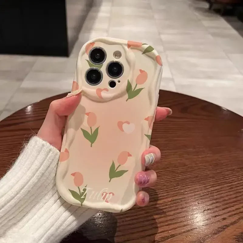 Funda de teléfono para OPPO Realme C53 C55 C11 2021 C33 C31 C35 C21Y C25Y C20 C21 C12 C15 C25 C30 C30S C25S 5 5i 5s 6i cubierta ondulada de flores
