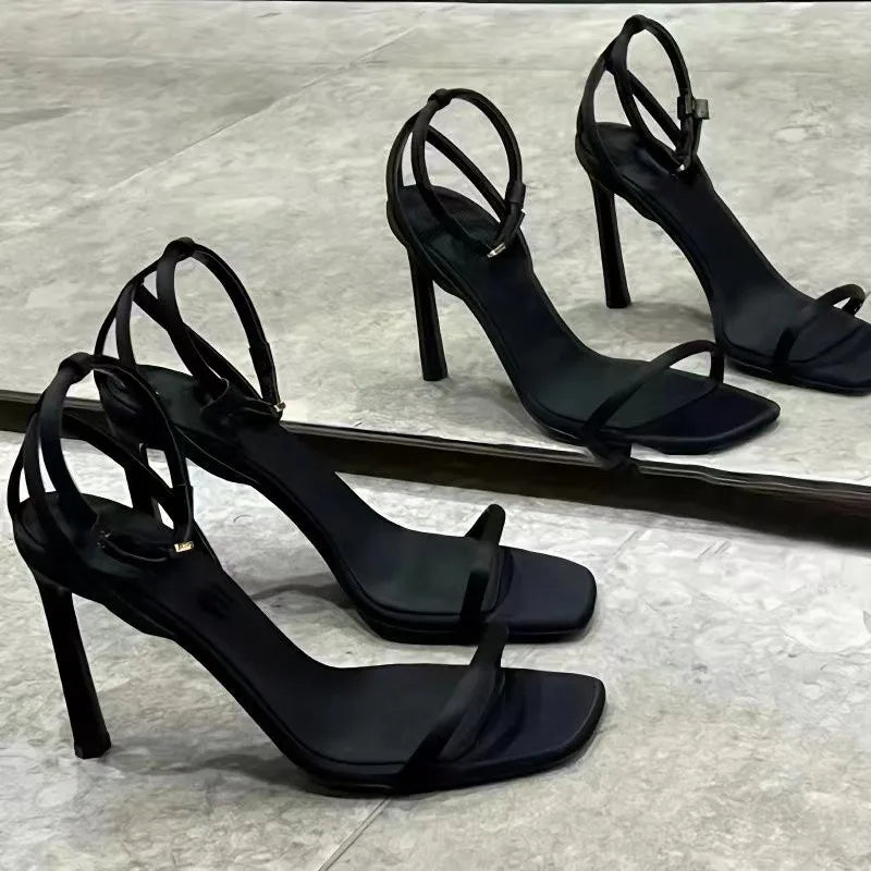 Sandalias Francesas de Tacón Alto para Mujer, Verano 2025, Elegantes, con Punta Abierta, para Banquete, Zapatos de Mujer