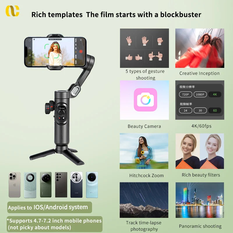 AOCHUAN Smart XE Estabilizador de cardán portátil de 3 ejes para teléfono inteligente iPhone Android Seguimiento facial Vlog Transmisión en vivo