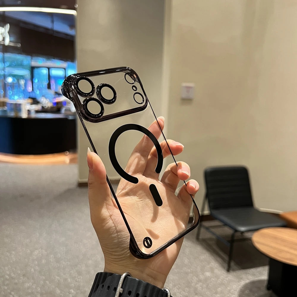 Funda sin marco para iPhone 17 Pro Max Air, compatible con carga inalámbrica MagSafe, para iPhone 13 14 15 16 Pro Max, cubierta delgada de PC con revestimiento