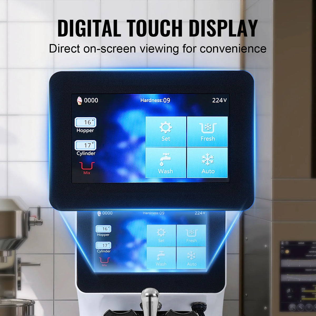 SucceBuy Máquina de Helado Comercial de 4L, de un Solo Sabor, para Mostrador, con Pantalla Táctil, Autolimpieza y Preenfriamiento