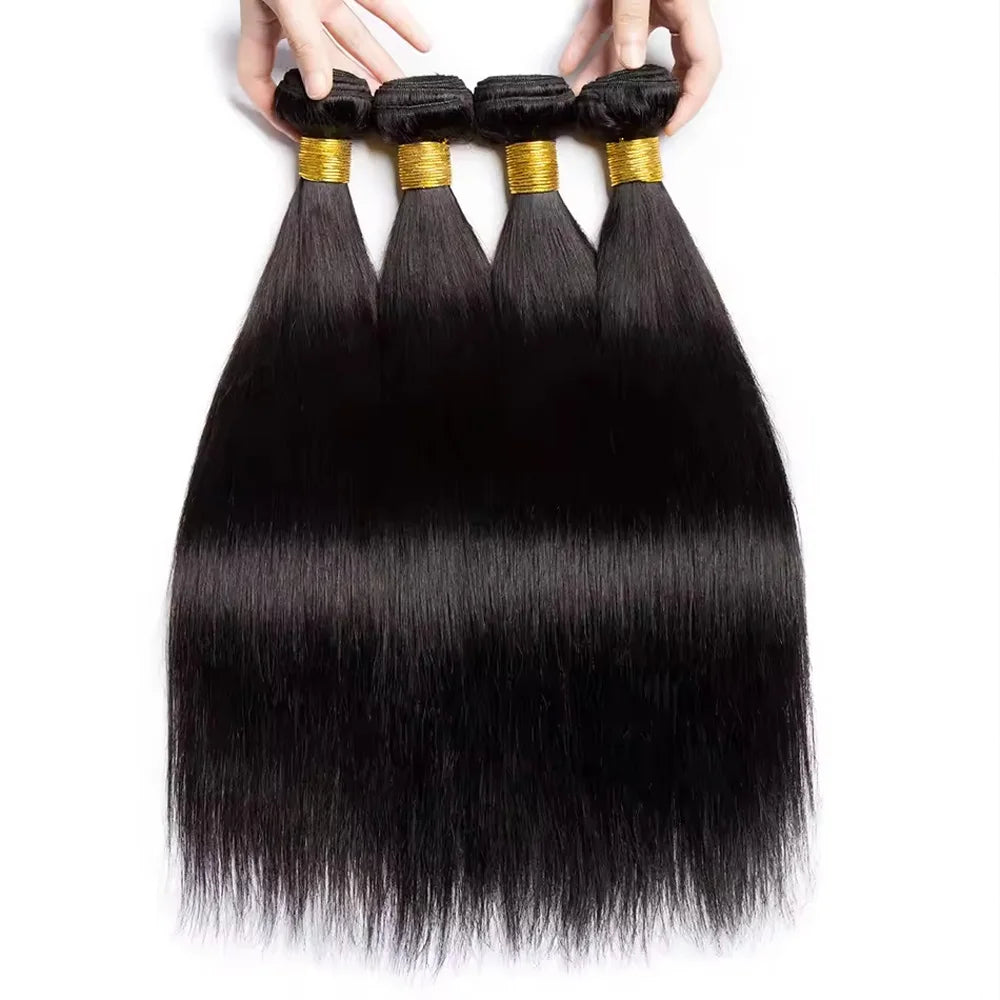 Extensiones de Cabello Humano Liso Natural Brasileño de 12-42 Pulgadas, Paquetes de Cabello Humano Remy de Color Natural