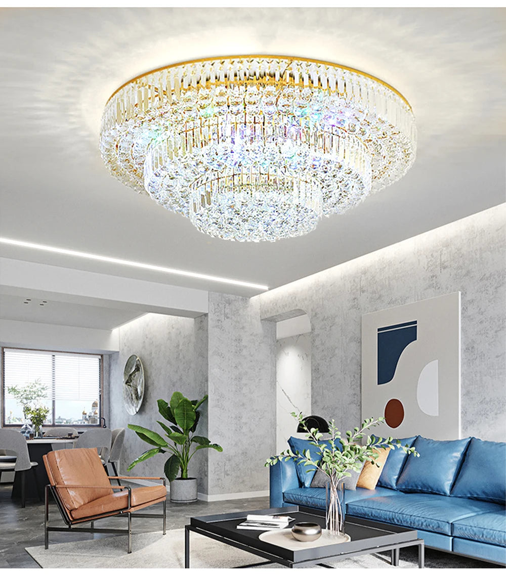 Luces de techo LED redondas clásicas, candelabros de cristal de lujo, decoración del hogar, plafón para sala de estar