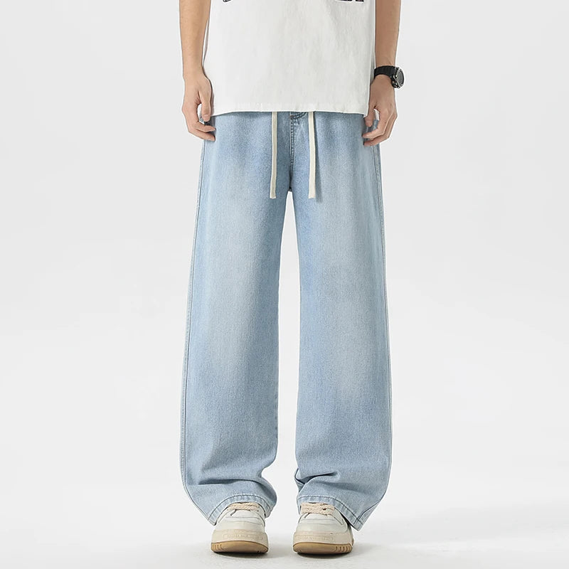 Pantalones vaqueros holgados americanos de pierna ancha para hombre, pantalón informal, recto, holgado, estilo Hip-hop callejero, ropa de calle negra, gris y azul