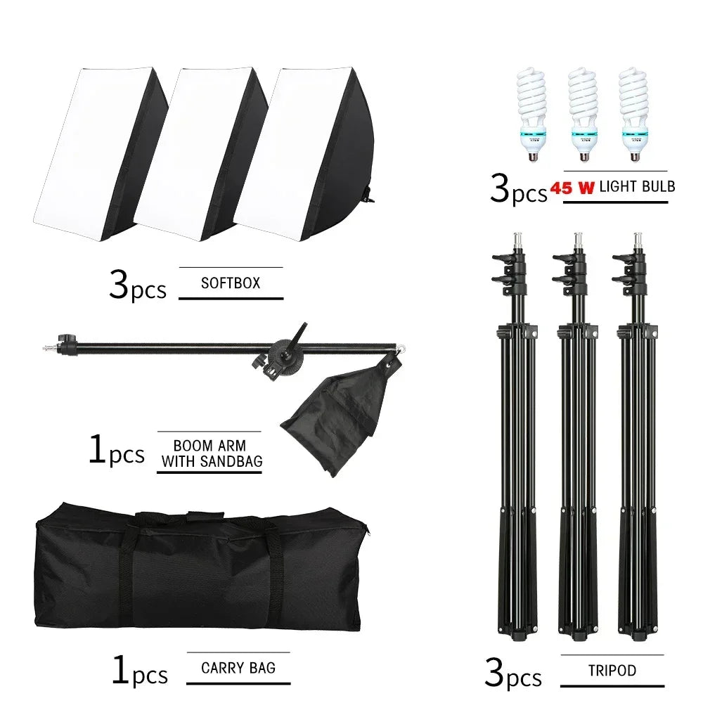Kit de iluminación Softbox de 20w/30w/40w, Kit de iluminación de fotografía continua, bombilla E27, equipo de luces de estudio fotográfico para sesión de fotos