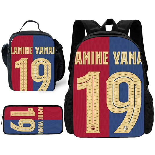 Mochila escolar para niños, fútbol, Lamine Yamals, con bolsas para el almuerzo, bolsas para lápices, mochilas escolares para niños y niñas, el mejor regalo