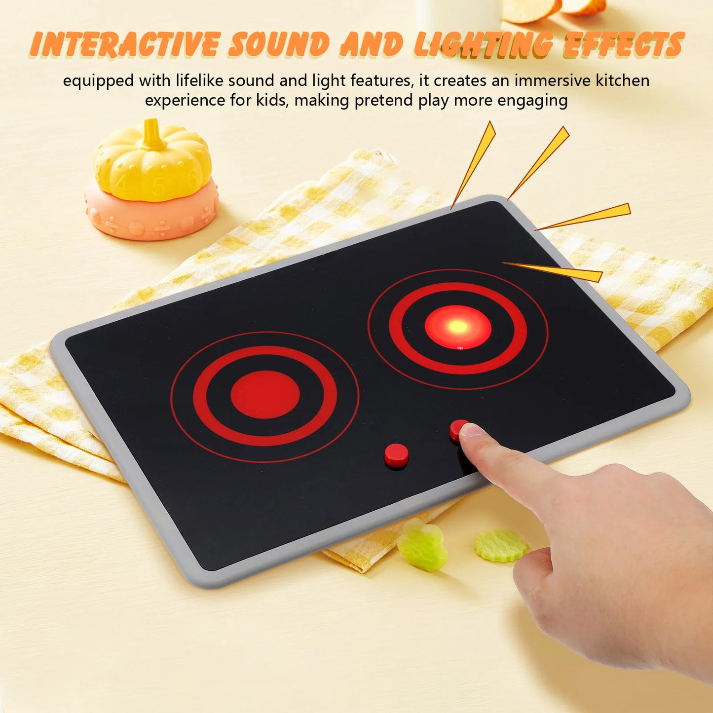 Aparato de cocina para niños, estufa de inducción realista con sonido y luz, juguete de cocina para juego de imitación, modelos opacados para niños pequeños