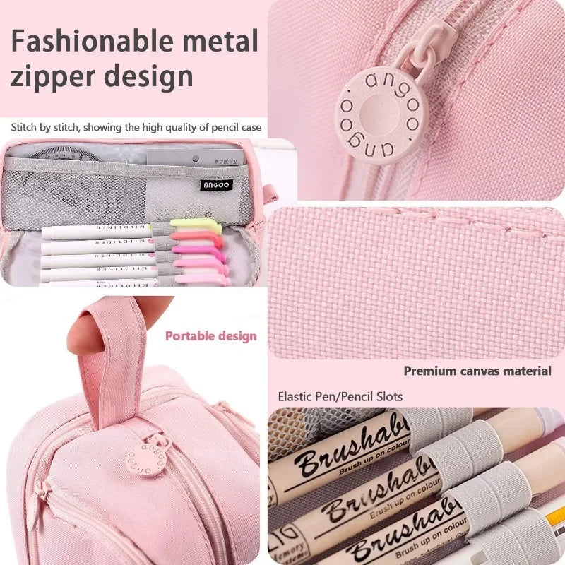 Estuches para lápices de 99 noches en los bosque, bolsas grandes para bolígrafos de dibujos animados, bolsa de lápices multicapa de Anime para niños y niñas, suministros de papelería escolar