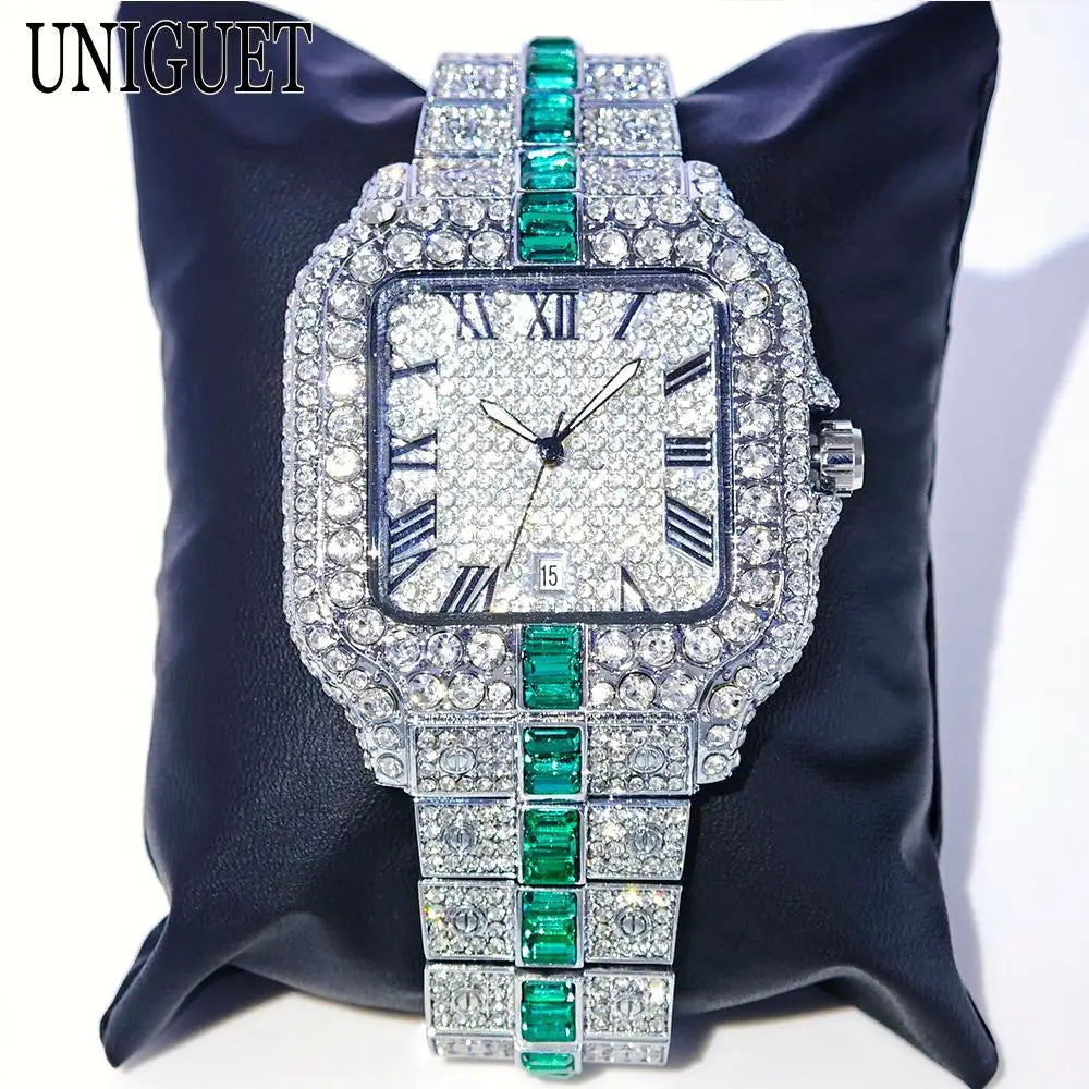 Reloj de pulsera de cuarzo cuadrado para hombre, joyería ostentosa de Hip Hop, marca UNIGUET, joyería ostentosa, moda novedosa, envío directo
