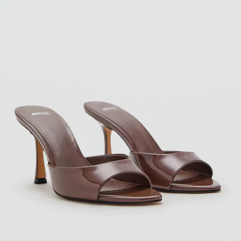 Sandalias de Tacón Alto para Mujer, Primavera-Verano 2026, Nuevas Sandalias Elegantes de Cuero Pintado, Sandalias de Tacón Alto para Uso en Exteriores