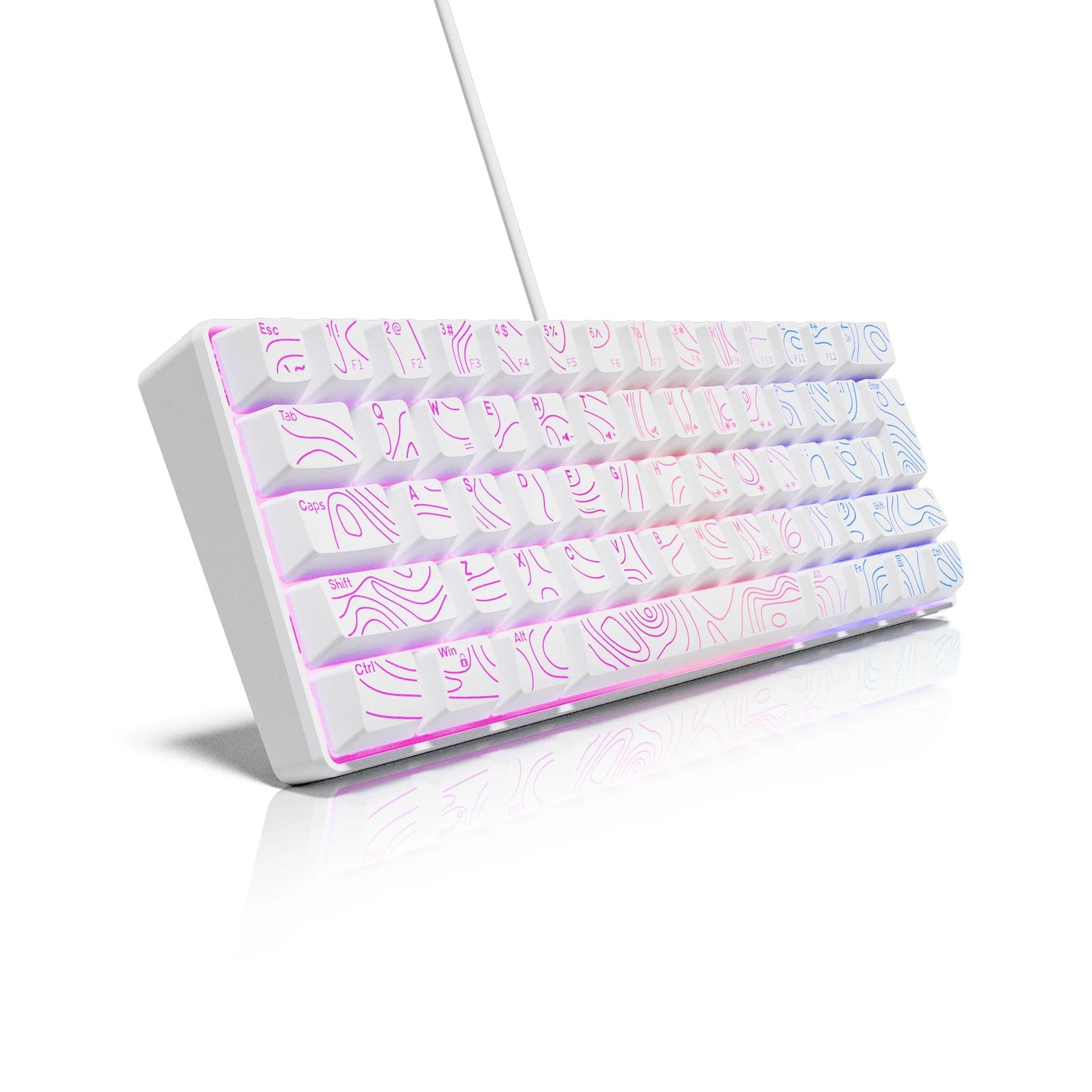 Teclado Compacto con Cable al 60% de Tamaño, Retroiluminación RGB y Teclas de Membrana. Adecuado para tabletas Windows, portátiles y jugadores. Blanco.
