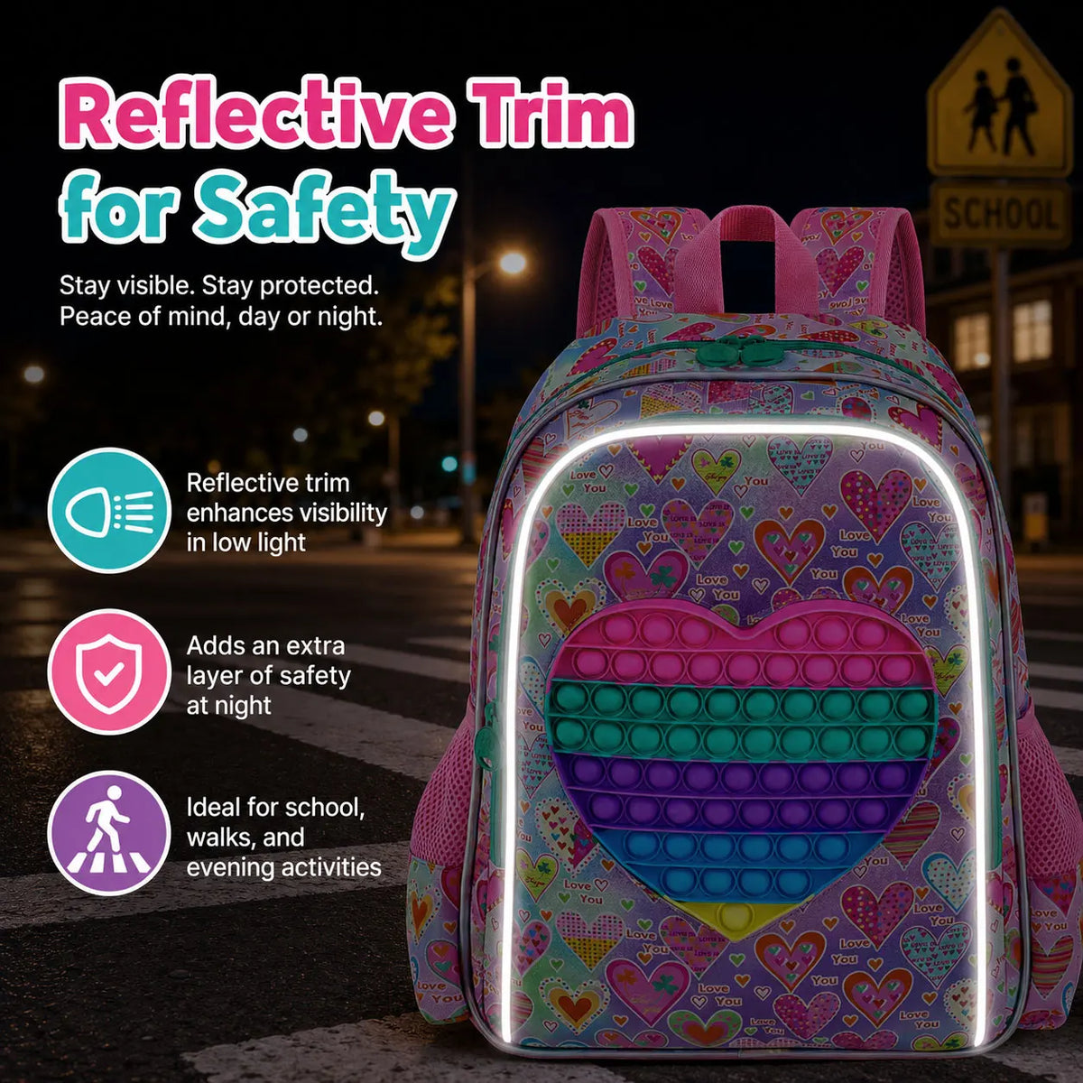 Juego de 3 Piezas de Mochila Pop It Fidget para Niñas con Lonchera, Estuche para Lápices y Llavero con Pompones, Regalo de Útiles Escolares para Niños