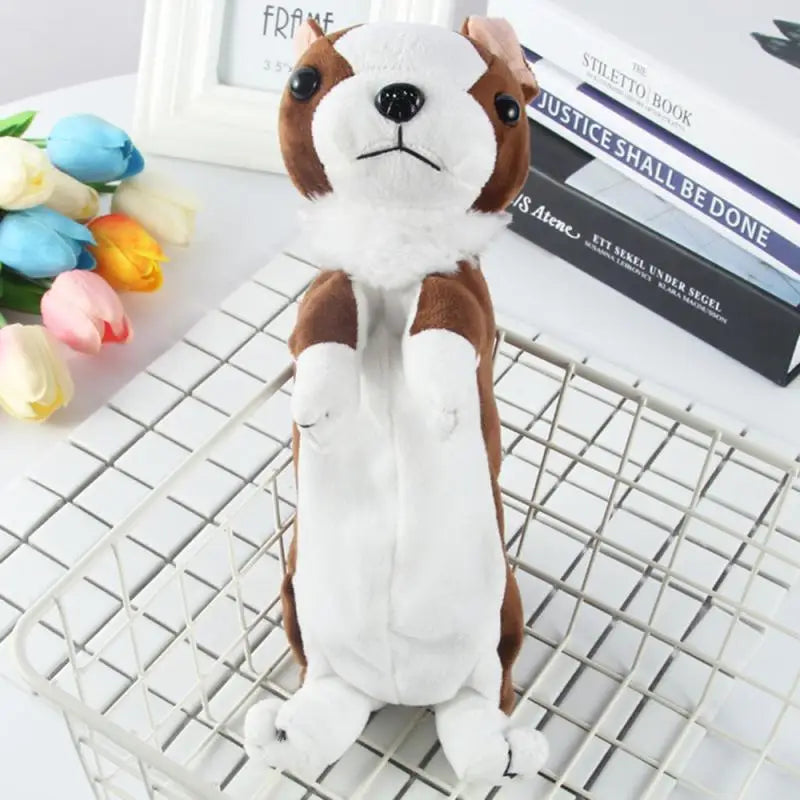 Estuche para lápices de papelería, bolsa para lápices con forma de perro de peluche de dibujos animados, bolsa para bolígrafos de animales, suministros escolares para niños, bolsa para lápices creativa