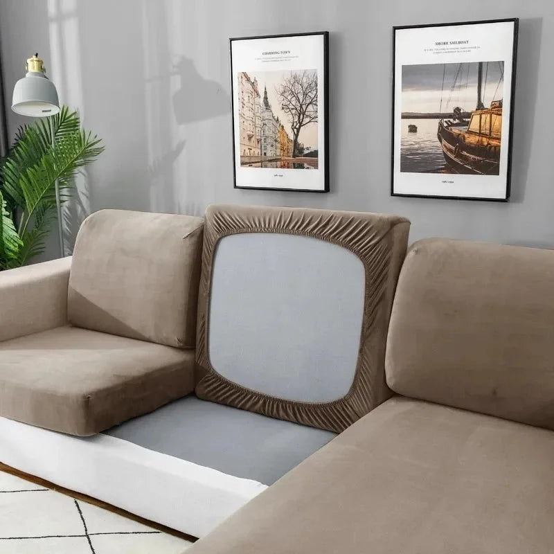 Fundas para cojines de asiento de sofá de terciopelo elástico para sala de estar, cojín Chaise Longue, fundas de sofá para muebles en forma de L de esquina de lujo