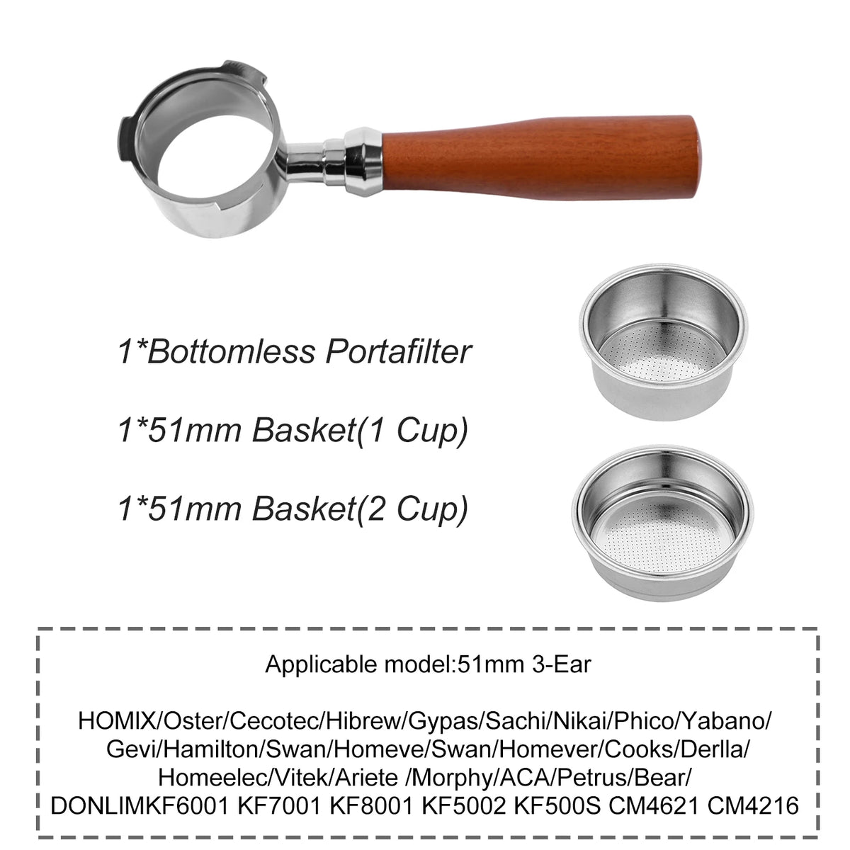 Portafiltro sin fondo para café, 51mm, para Homix H11 Oster Cecotec Hibrew, cesta de filtro de repuesto de 1 y 2 tazas, accesorio para máquina de café expreso
