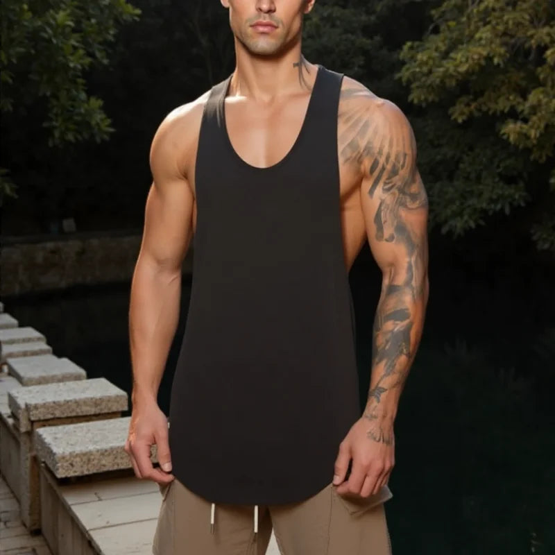 Camiseta sin Mangas de Algodón para Hombre, Cuello Cuadrado, para Gimnasio, Ejercicio, Transpirable, Cómoda, Informal, Deportiva, para Verano