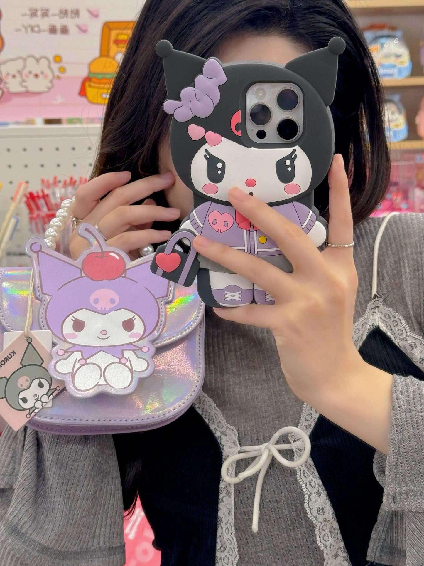 Funda de teléfono Kuromi con dibujos animados en 3D para iPhone 17 Pro17 16 15 14 13 12 11 Pro Max 16 Plus, fundas de teléfono de silicona suave a prueba de golpes
