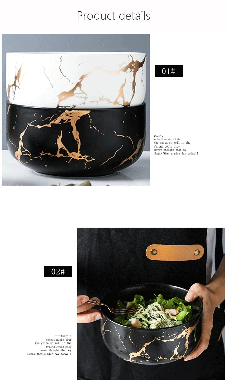 Cuenco de cerámica de mármol de estilo nórdico, juego de vajilla para el hogar, desayuno de porcelana, cena de arroz, sopa de fideos, cuencos redondos