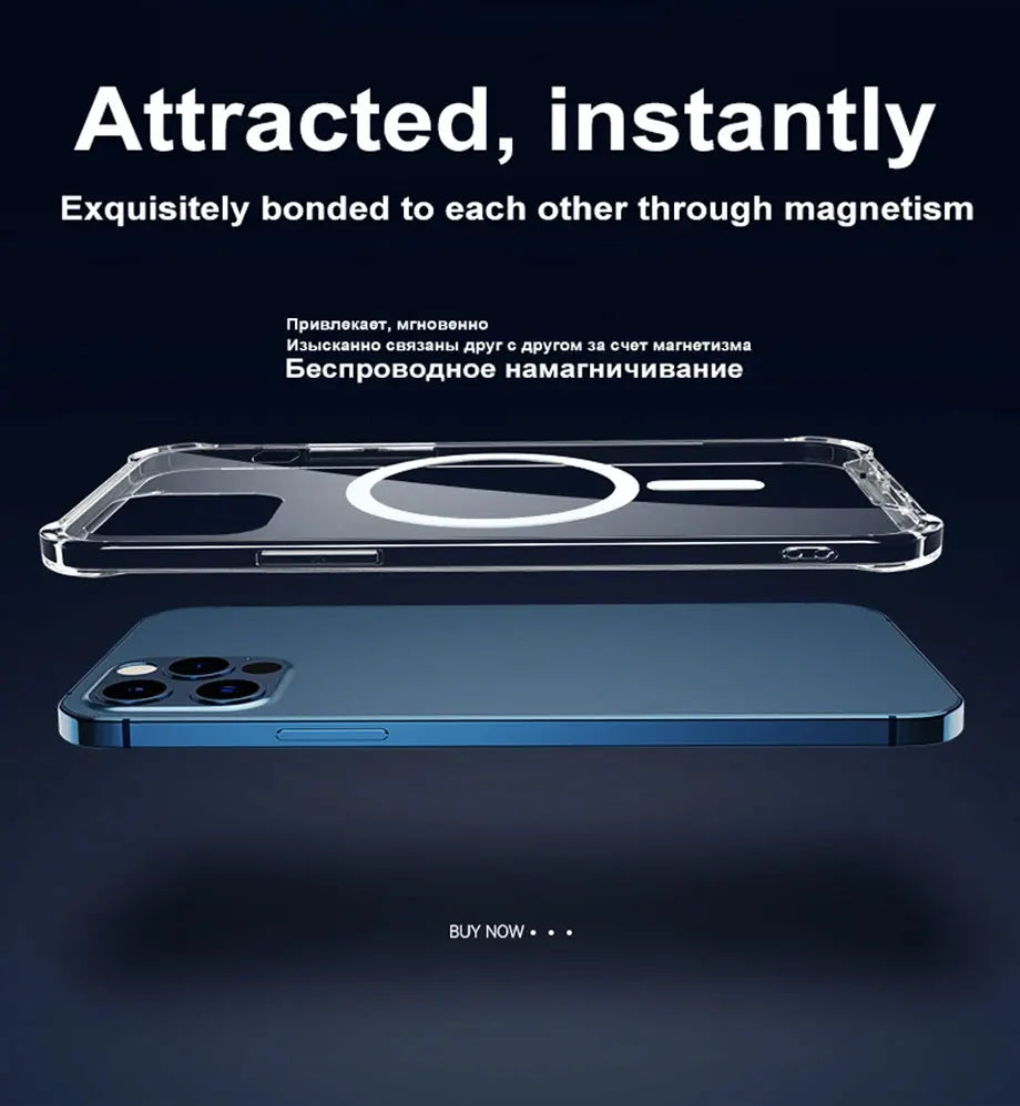 Funda Magsafe de carga inalámbrica magnética de lujo para iPhone 16 15 14 13 12 11 Pro Max Plus cubierta de parachoques transparente a prueba de golpes ﻿