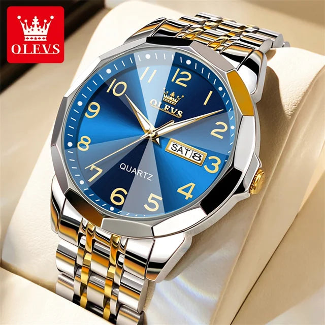 OLEVS 9970 reloj de lujo para parejas, reloj de pulsera con calendario resistente al agua de acero inoxidable para hombres y mujeres, reloj para amantes del espejo con rombos y esfera Digital