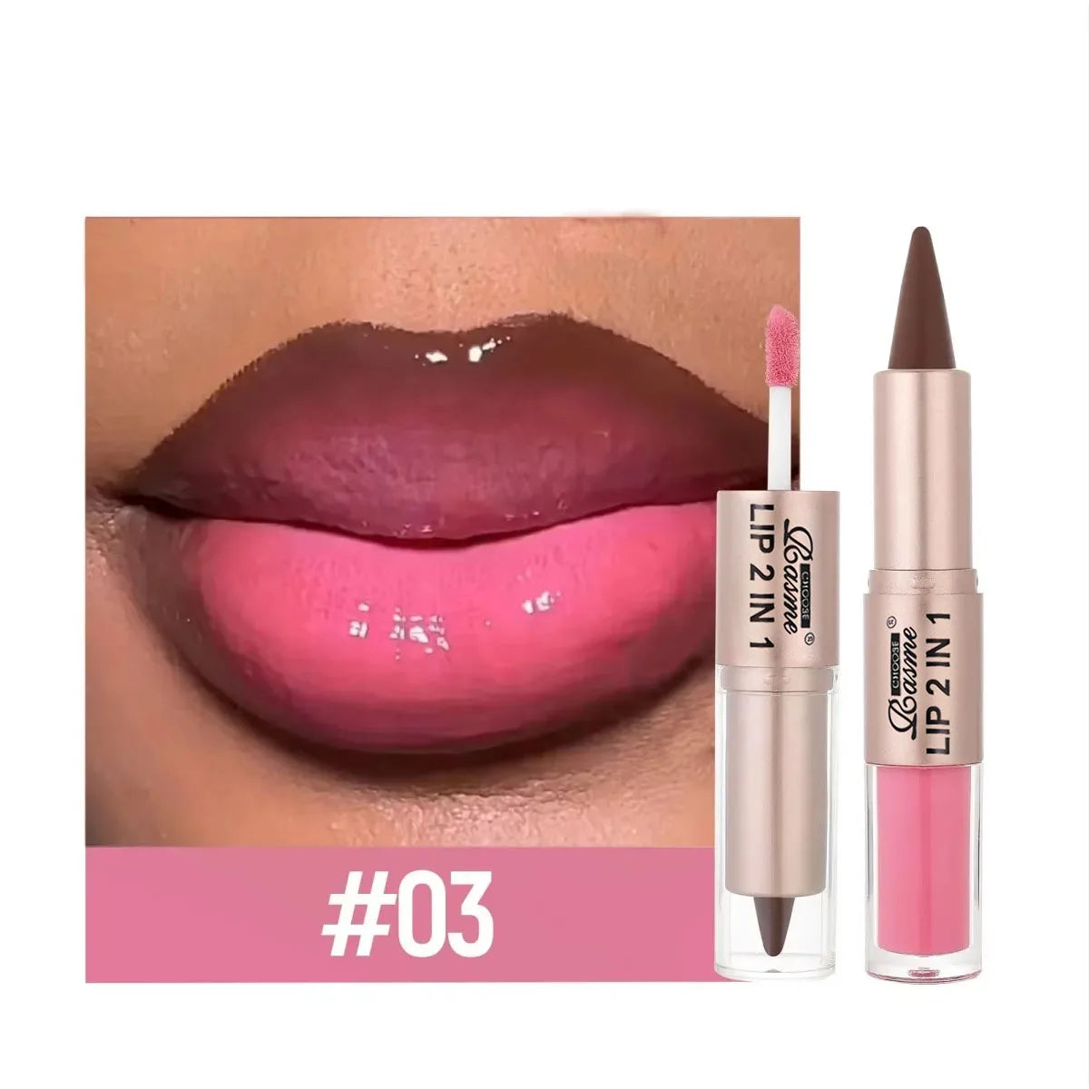 Lápiz delineador de labios degradado cónico 2 en 1, brillo de labios de cristal de espejo marrón desnudo, delineador de labios mate, maquillaje antiadherente para contorno de labios resistente al agua