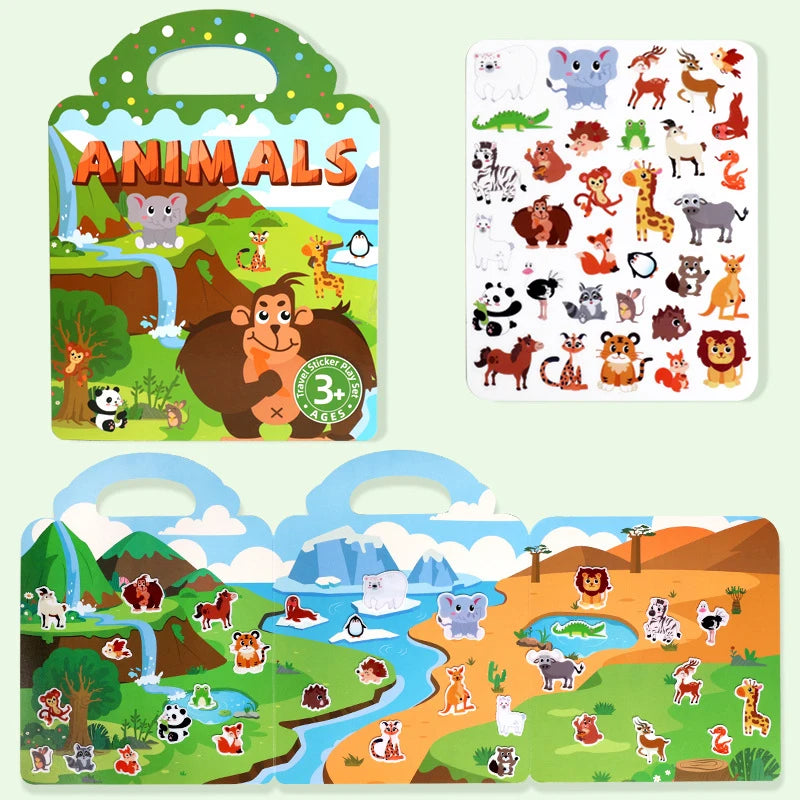 1 libro de pegatinas de gelatina, libro silencioso, diversión DIY para pegatinas de escena para niños, libro de pegatinas de rompecabezas de pasta repetidamente