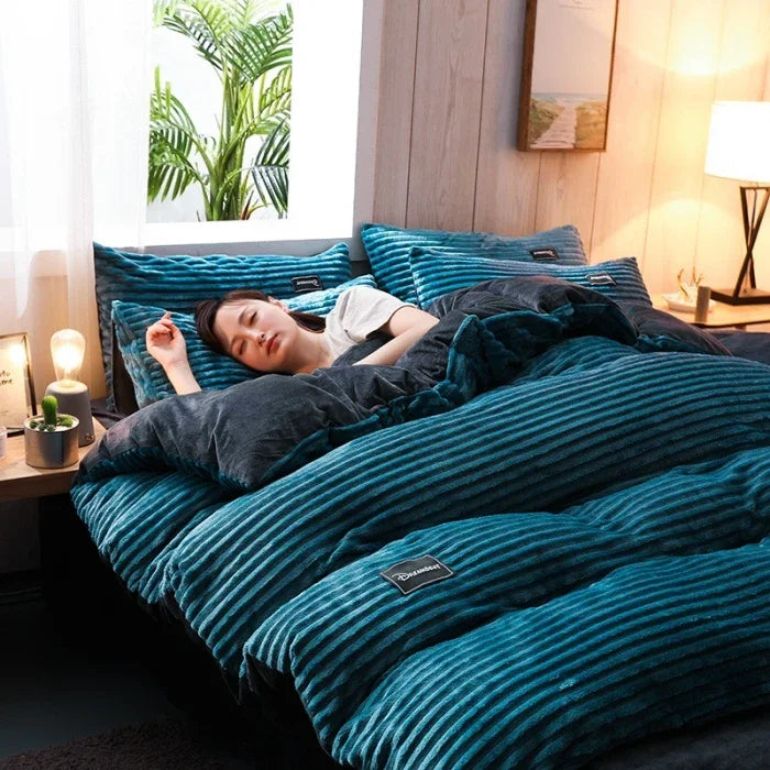 Funda nórdica gruesa de terciopelo de Color sólido, juego de cama cálido para invierno, funda de edredón doble, funda de edredón doble Queen King 220*240