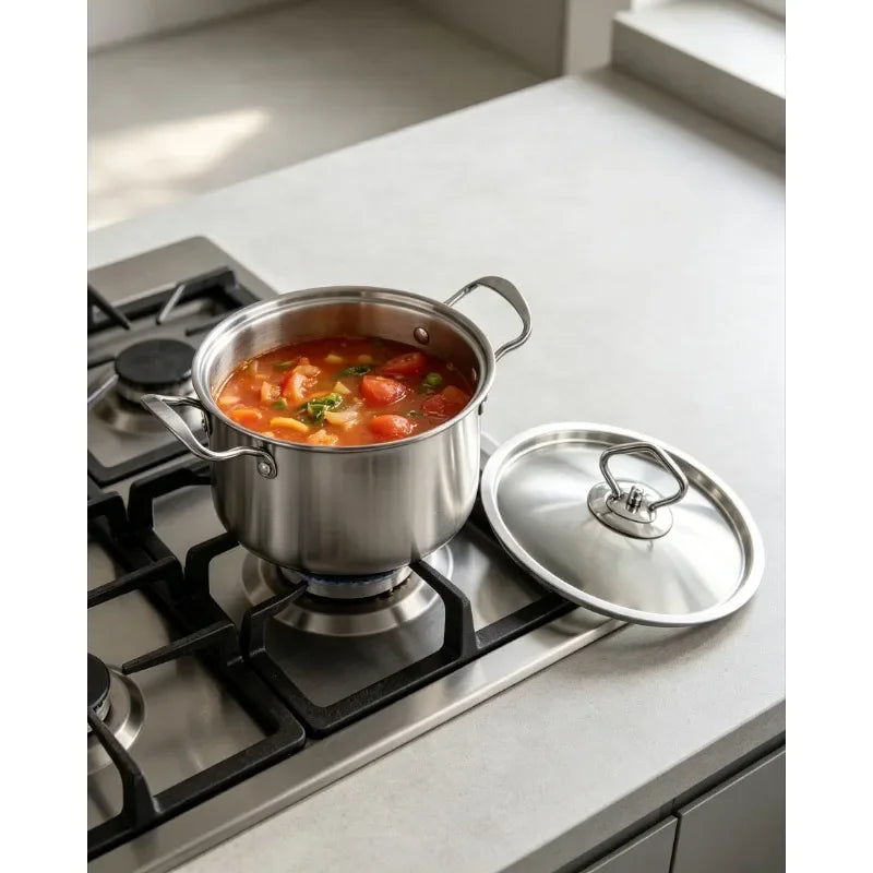 Olla de Cocina de Acero Inoxidable, Cacerola Antiadherente para Leche con Tapa, Utensilios de Cocina, Accesorios, Ollas para Sopa, Portátil para Camping