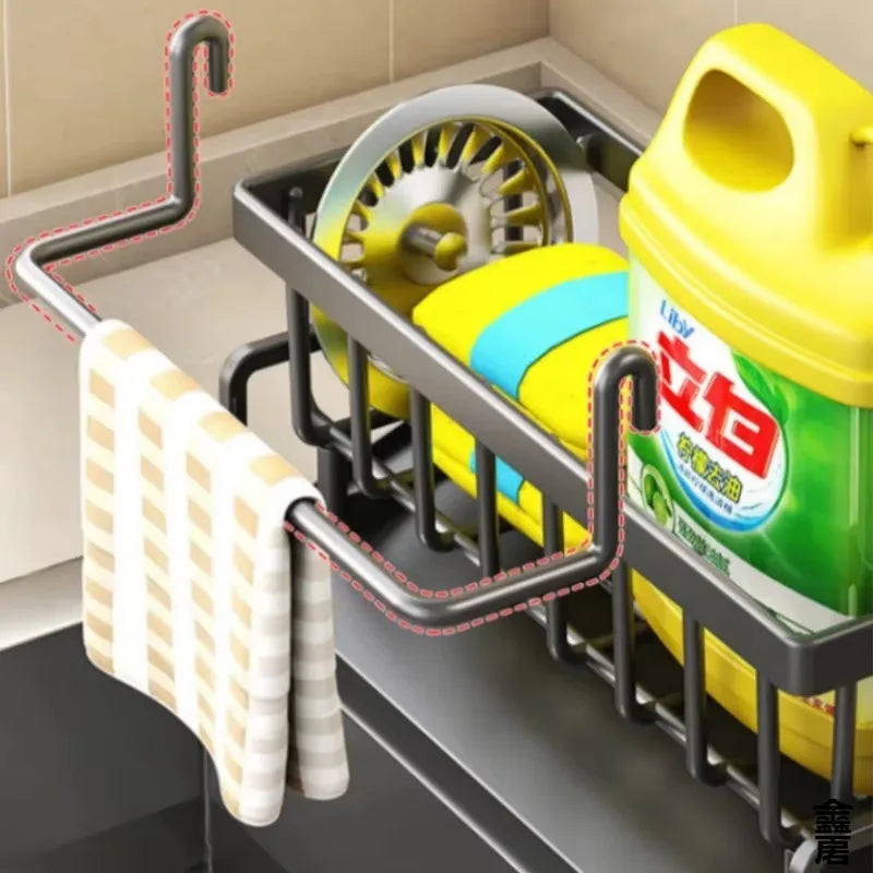 Estante compacto para especias montado en grifo, organizador para fregadero con escurridor, almacenamiento de cocina que ahorra espacio para utensilios/accesorios