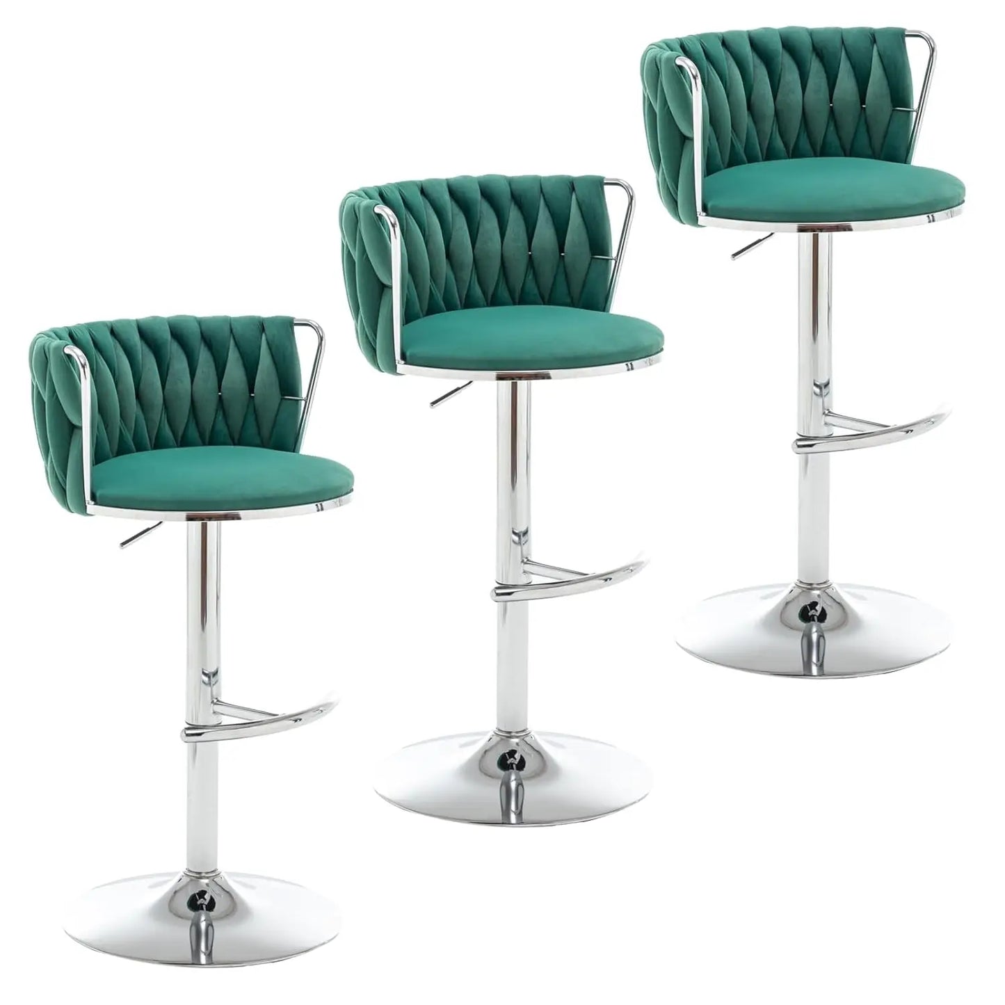 Juego de 3 Taburetes de Bar de Terciopelo Dorado, Taburetes Giratorios con Respaldo para Barra de Cocina, Ajustables y Tejidos, Personalizables