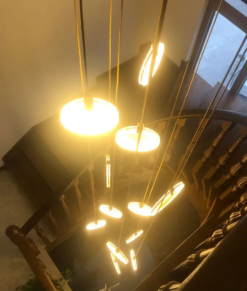 Luces colgantes largas modernas, lámpara colgante de cristal de mármol para escalera de lujo, decoración para sala de estar, accesorio de iluminación Led de piedra para Villa