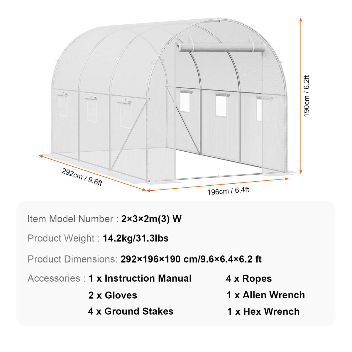 SucceBuy-Casa de aro para invernadero, túnel para invernadero, planta, casa caliente con marco de acero, cubierta de PE, puerta enrollable con cremallera