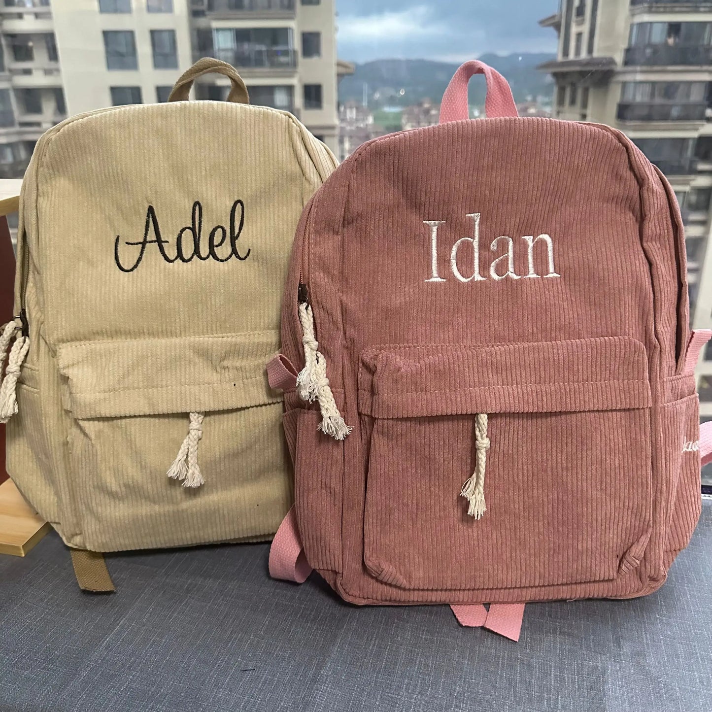 Mochila personalizada para niños, mochila de pana bordada, regreso a la escuela, mochila con nombre para niños, mochila escolar para la universidad, para niños pequeños, con