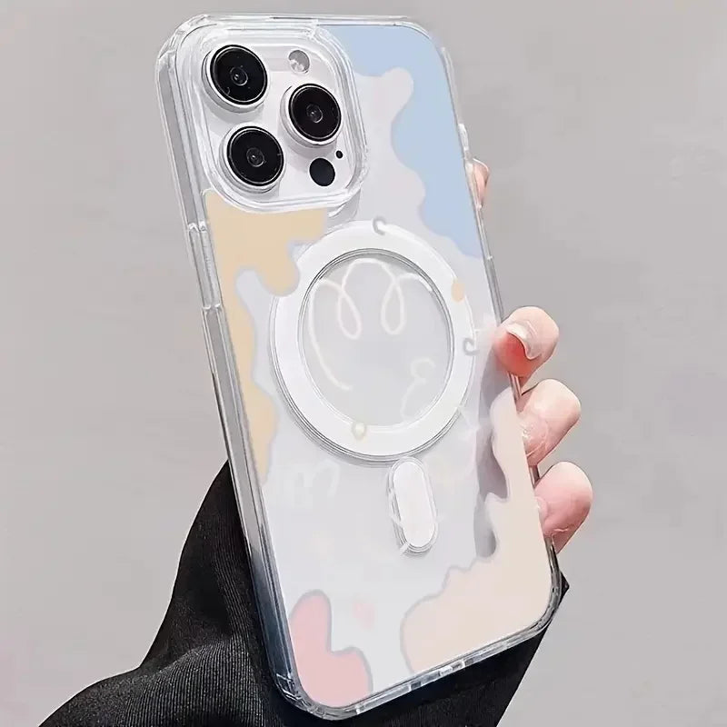 Funda de teléfono con carga inalámbrica magnética, bloque de Color, nube, para IPhone 16, 15, 14, 13, 11, 12 PRO MAX X XS XR 7 8 Plus, funda transparente para niñas