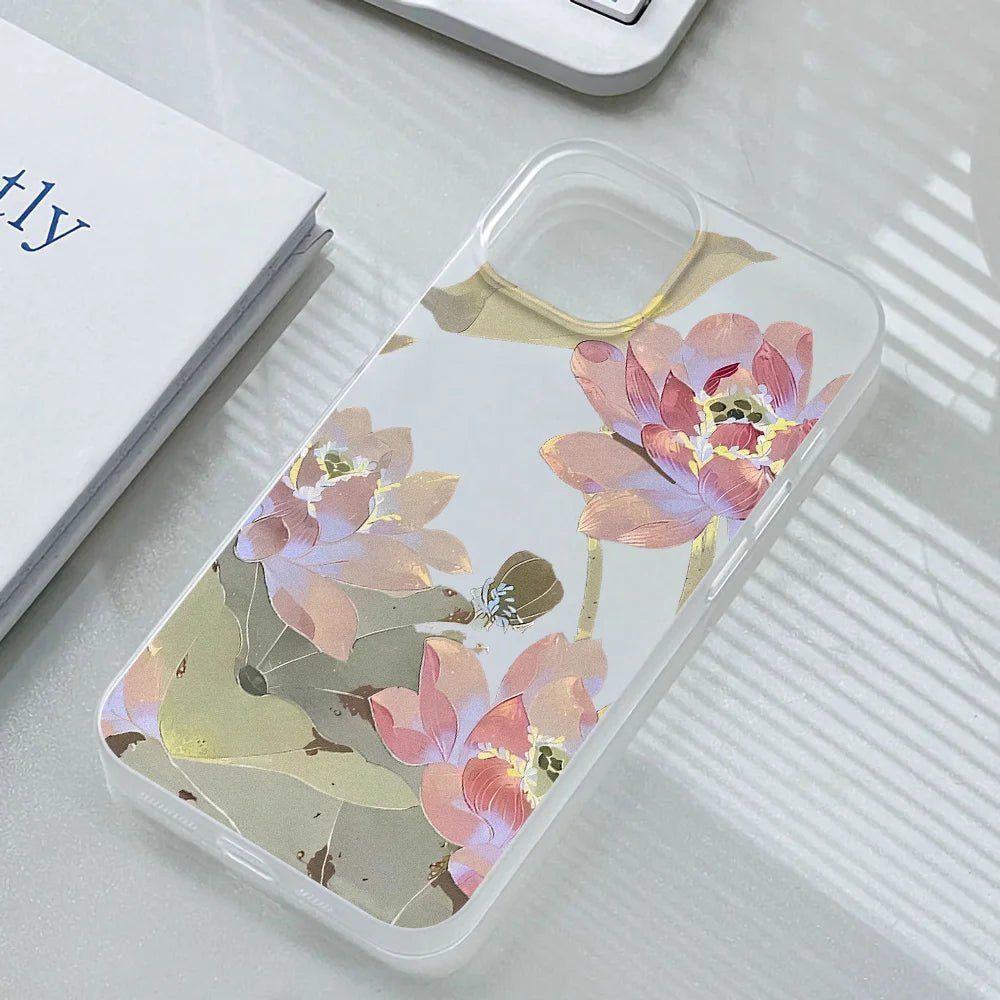 Funda de teléfono con flores para iPhone 16 Pro, funda trasera de piel sedosa delgada translúcida para iPhone 13 11 12 14 15 Pro Max 13 Mini 15 Plus