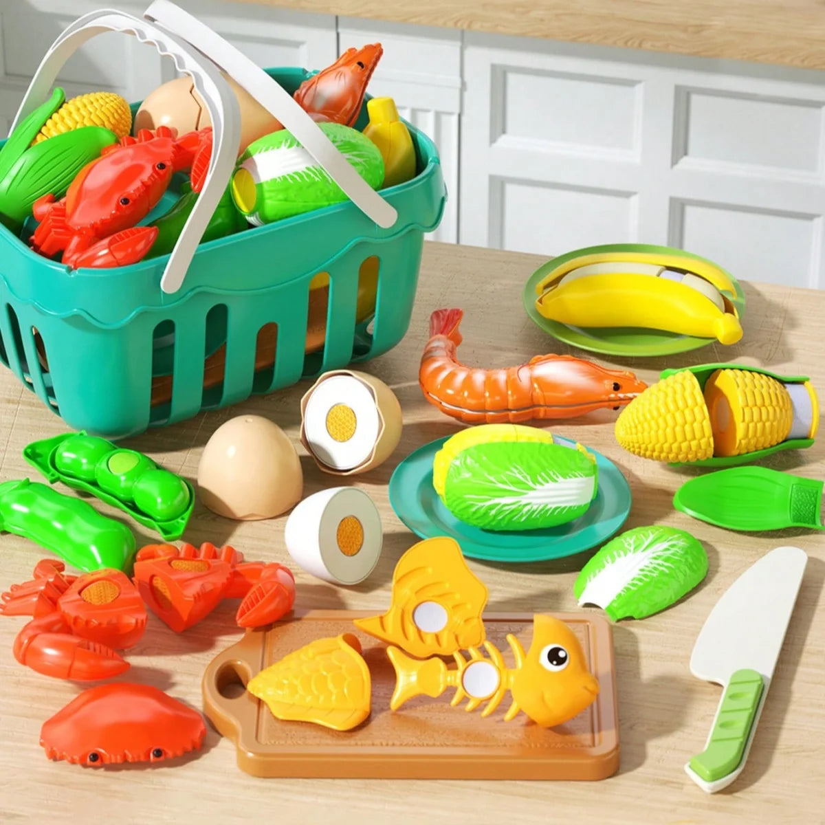 Juego de cocina, juego de cortar, juguetes de comida, cocinar frutas, verduras y alimentos rápidos para niños pequeños y bebés, regalo educativo para niñas y niños