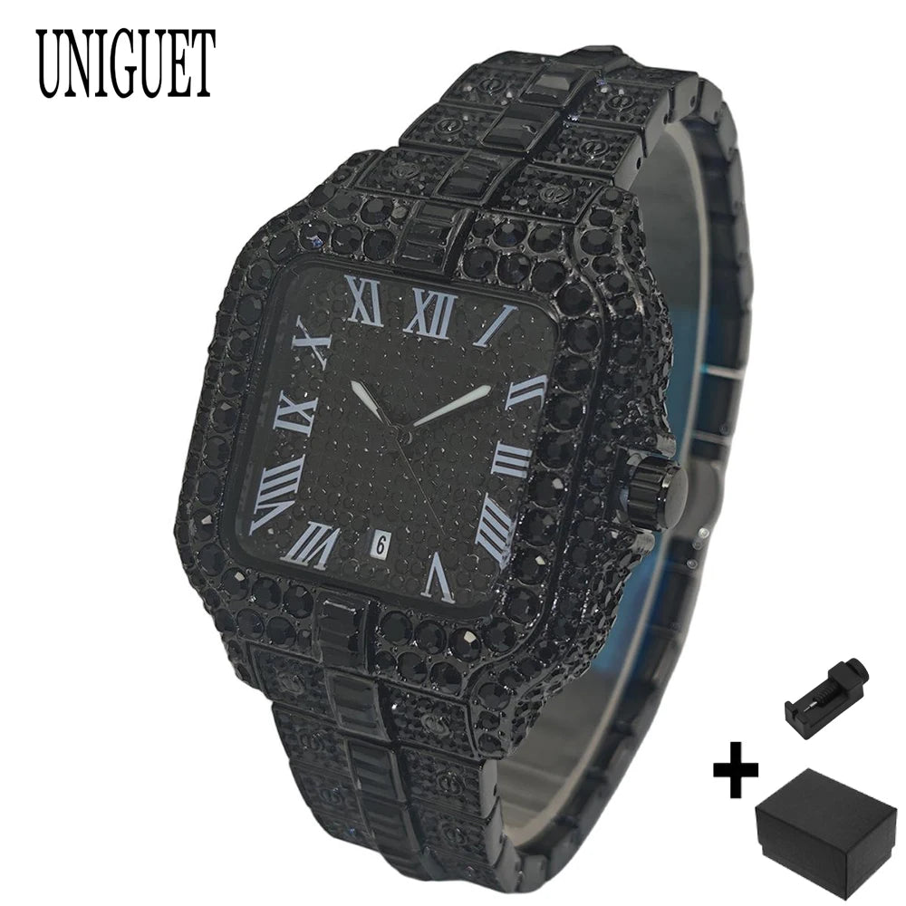 Reloj de pulsera de cuarzo cuadrado para hombre, joyería ostentosa de Hip Hop, marca UNIGUET, joyería ostentosa, moda novedosa, envío directo