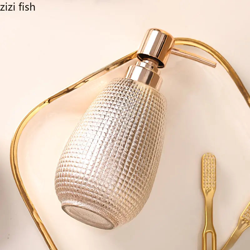 Botella de loción de cerámica de oro rosa, taza de enjuague bucal, soporte para cepillo de dientes, juego de accesorios de baño para el hogar, champú, botella de lavado corporal, jabonera