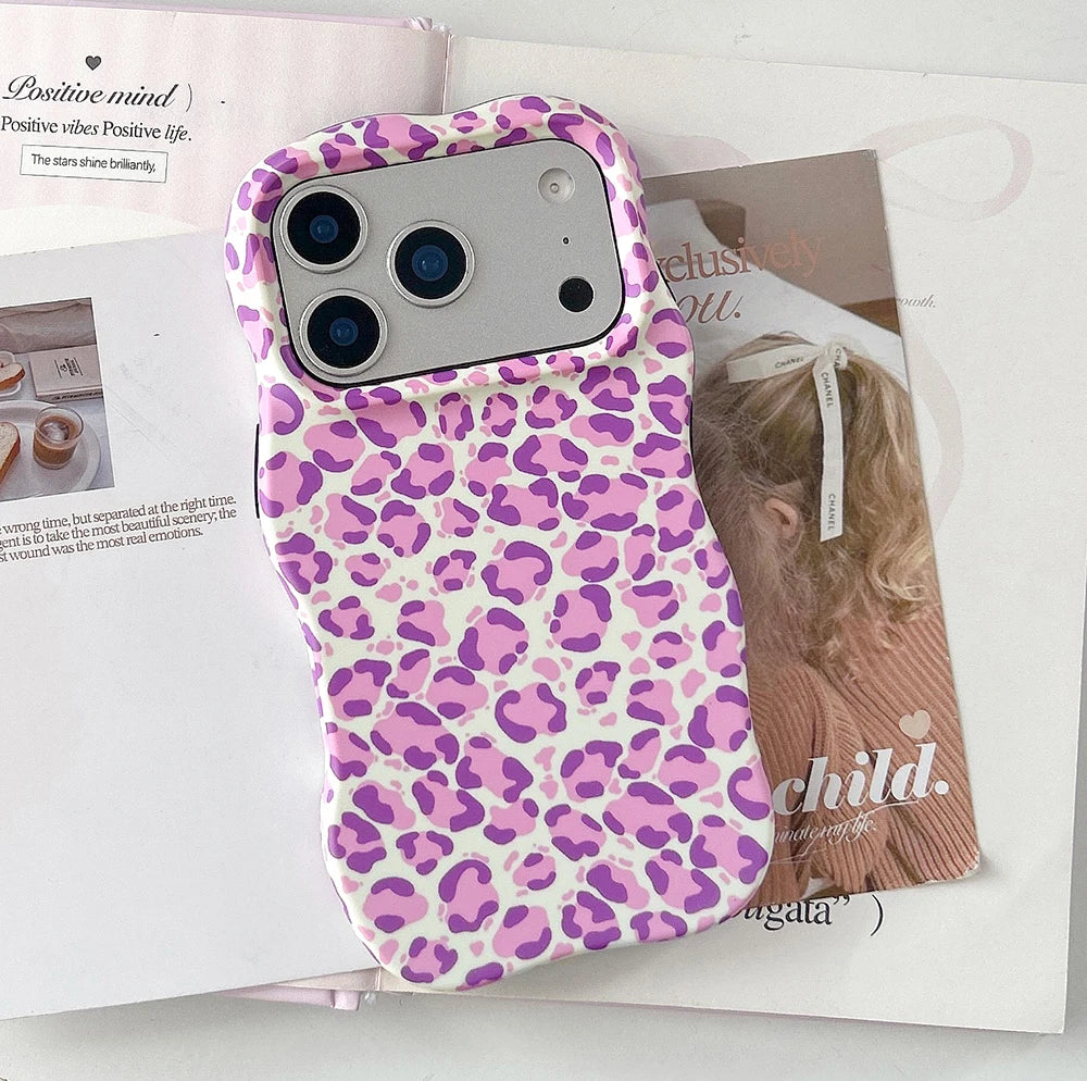 Funda protectora de lujo 2 en 1 con estampado de leopardo degradado a prueba de golpes para IPhone 13 14 15 16 17 Pro Max Wave Edge contraportada