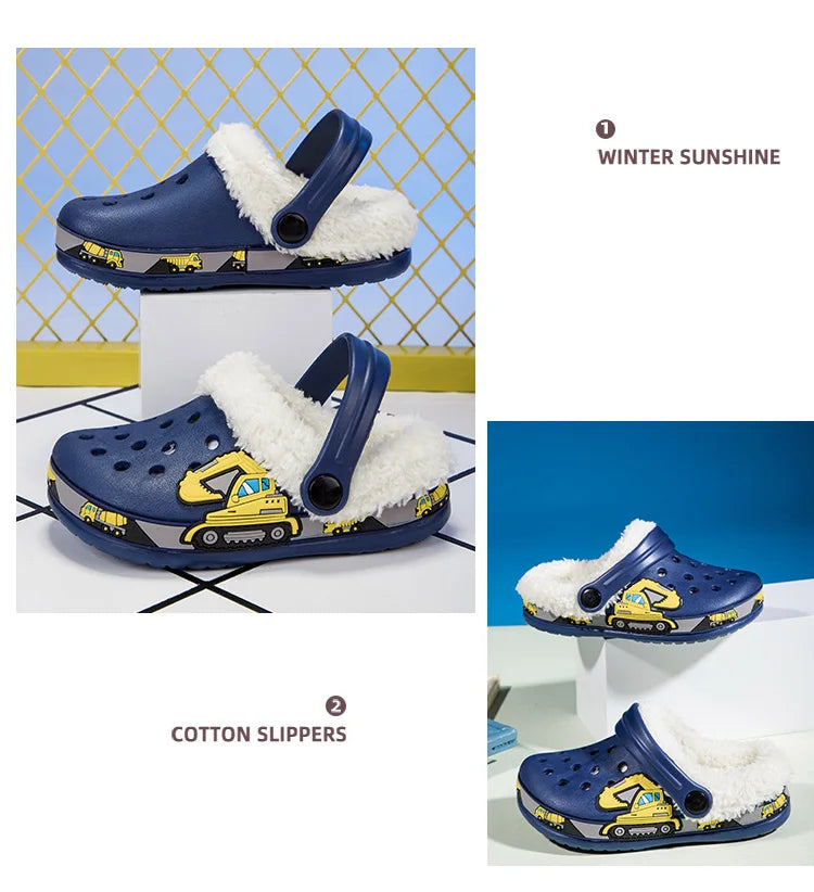Sandalias de invierno para niños, zapatillas de piel para niños, zapatos para niñas, zuecos antideslizantes, sandalias bonitas de dibujos animados para niñas, zapatos para niños