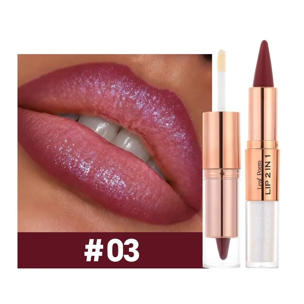 Delineador de Labios 2 en 1 de Doble Punta, Acabado Mate, Antiadherente, Resistente al Agua, Punta Cónica, Delineador de Labios de Larga Duración con Efecto Degradado