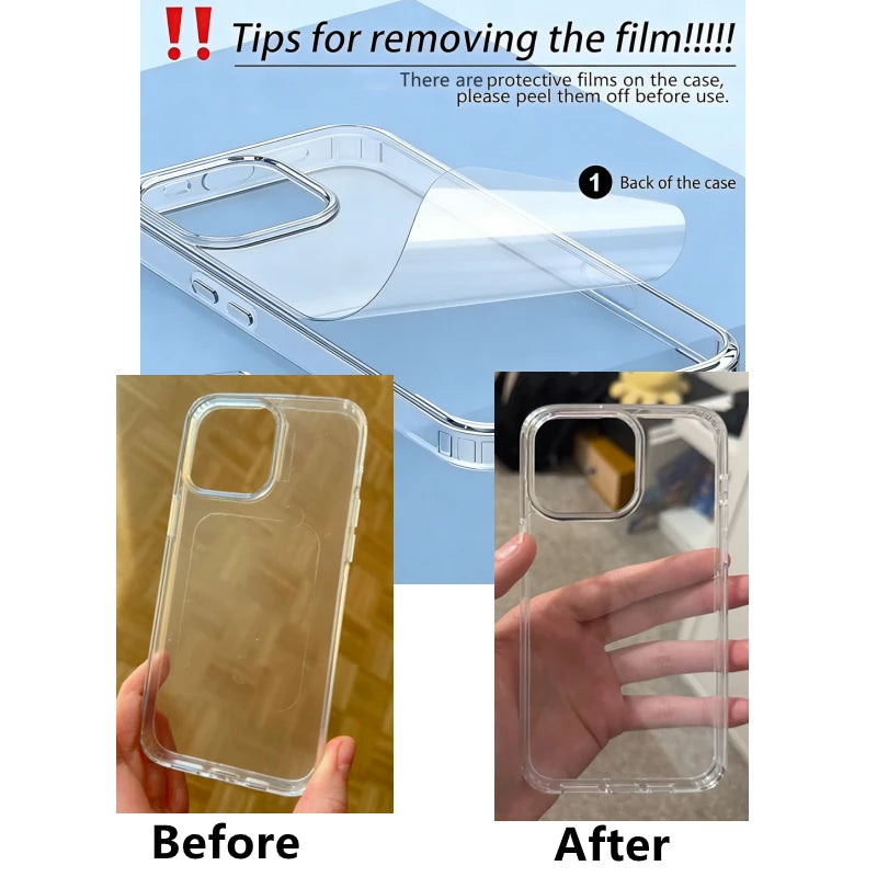 Funda de teléfono transparente de lujo para iPhone 17 Air 16 15 14 Plus 13 12 11 Pro Max a prueba de golpes HD cubierta trasera acrílica dura transparente