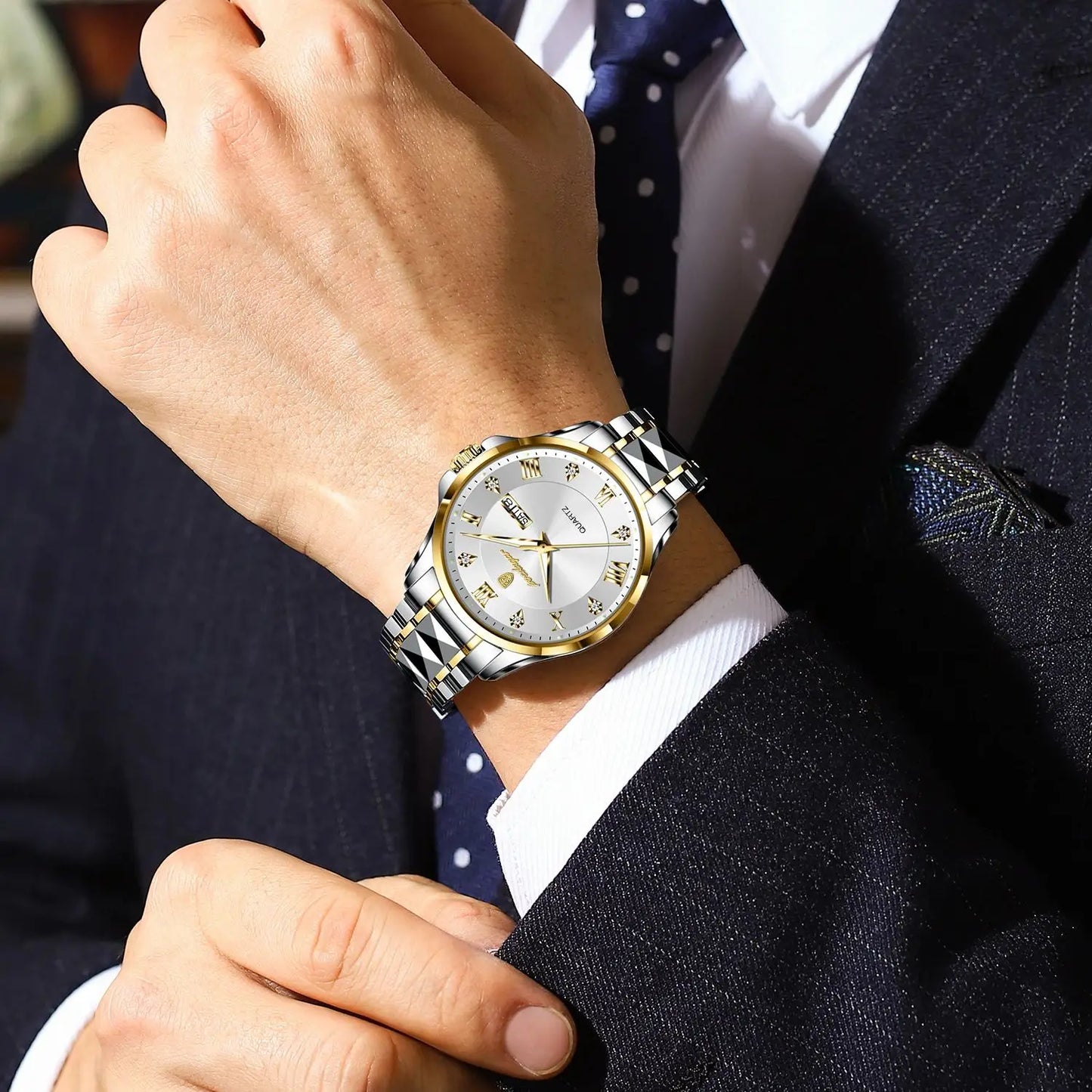 Reloj de pulsera POEDAGAR de lujo para hombre, Reloj luminoso resistente al agua con fecha y semana para hombre, relojes de negocios de acero inoxidable para hombre, Reloj de cuarzo para hombre