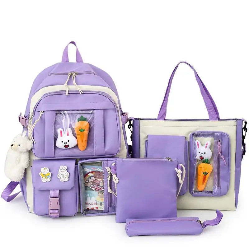Mochila escolar Kawaii para niños y niñas, conjunto de 4 piezas, mochilas escolares para adolescentes y niñas