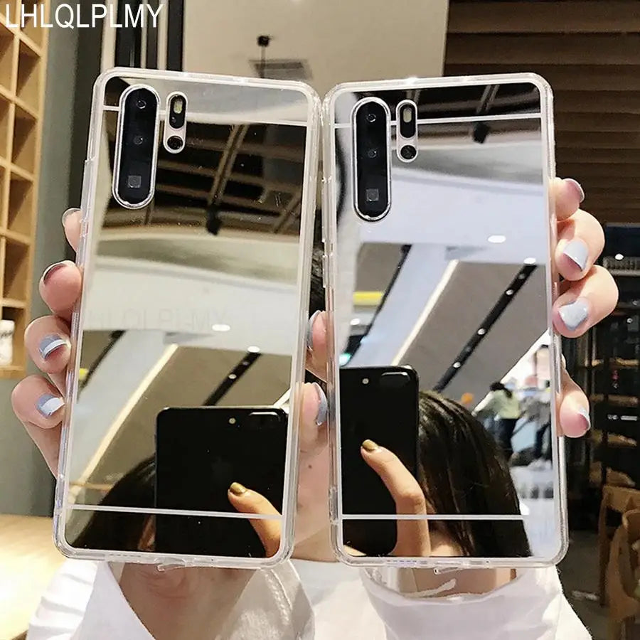 Funda de silicona con espejo de maquillaje para Huawei P30 Lite P40 P50 Pro Mate 50 Nova 7i 9 SE Y70 P Smart 2021