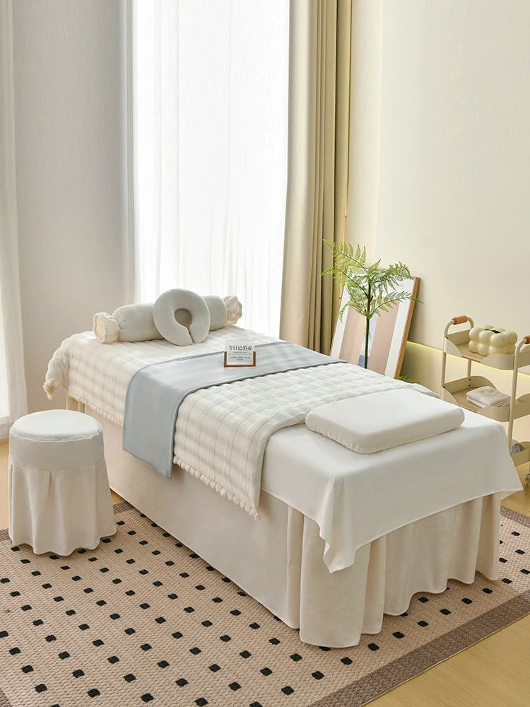 Juego de cama gruesa de terciopelo de leche para salón de belleza, falda de cama de Spa para masaje, funda de almohada, funda de taburete y funda nórdica, Sábana de salón para Club, 4 Uds.