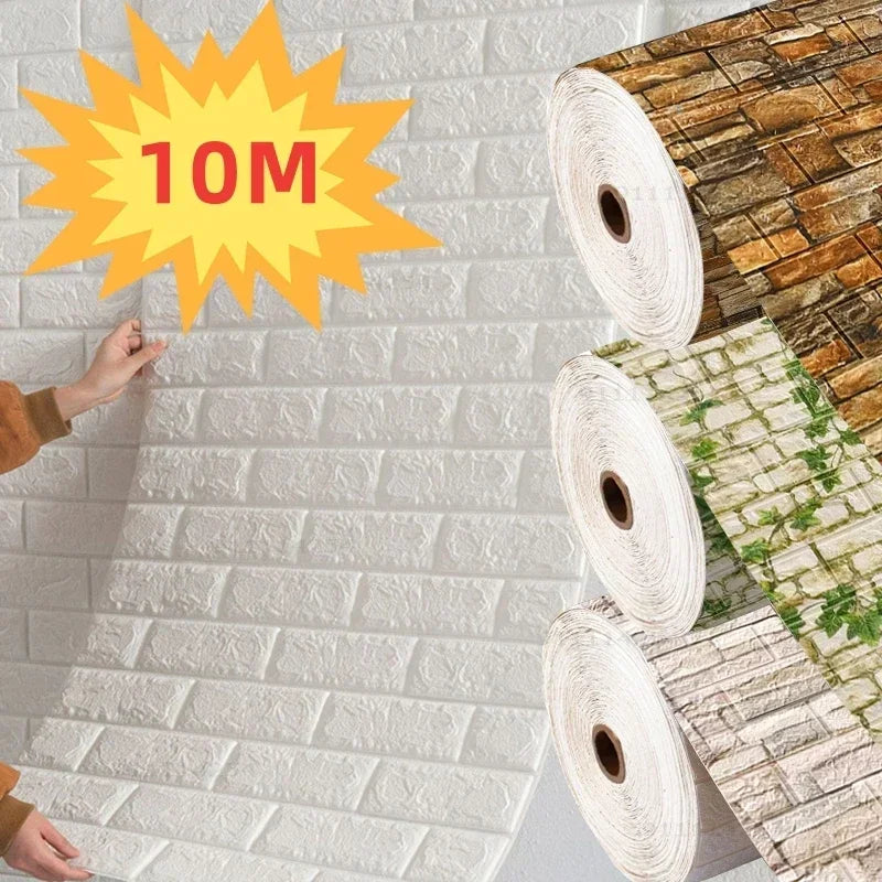 Papel tapiz autoadhesivo de 70cm x 10m, decoración de papel tapiz de ladrillo de espuma antigua, pegatina de pared 3D impermeable para sala de estar y dormitorio